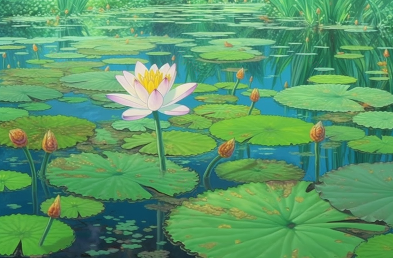 二十四节气夏季夏天立夏小暑杂草一朵花花苞池塘荷塘水塘荷花荷叶绿色背景插画,插画/手绘图,插画/手绘图库,插画/手绘图下载,插画/手绘